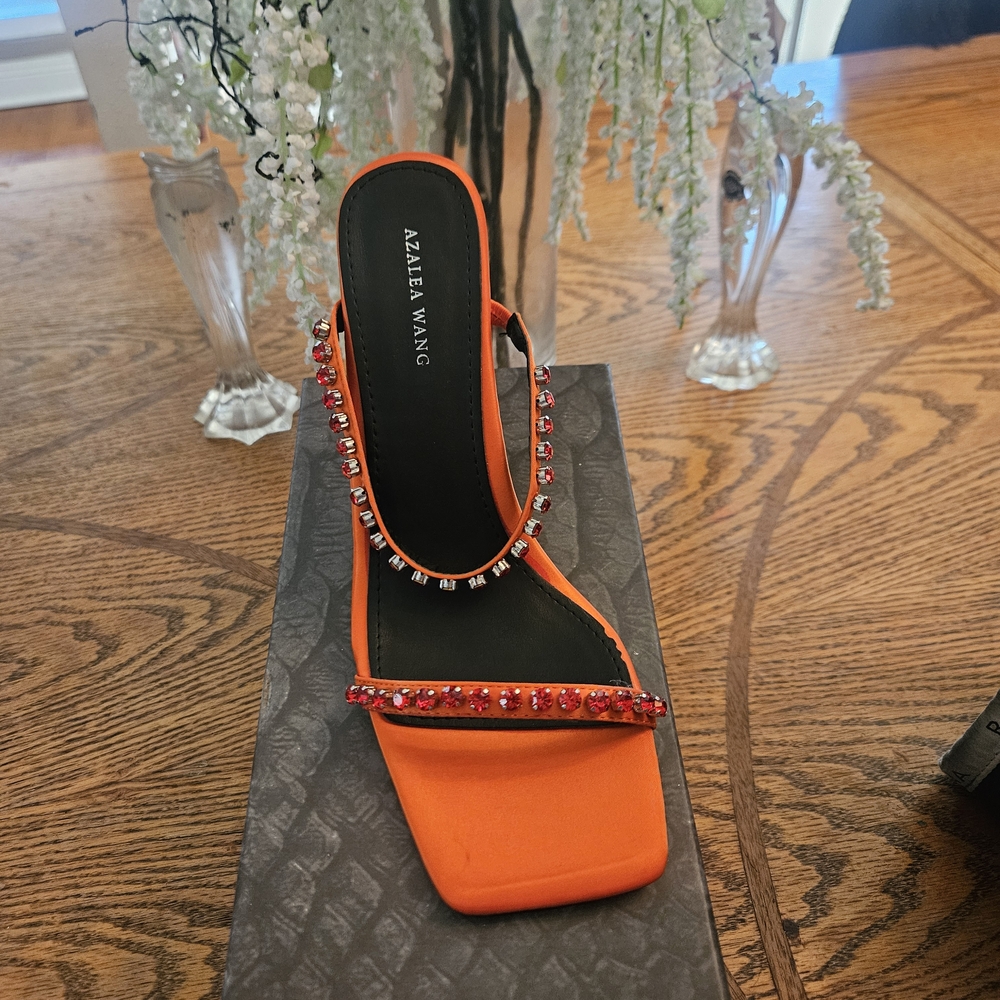 Azalea Wang Vibrant Orange Embellished Heels